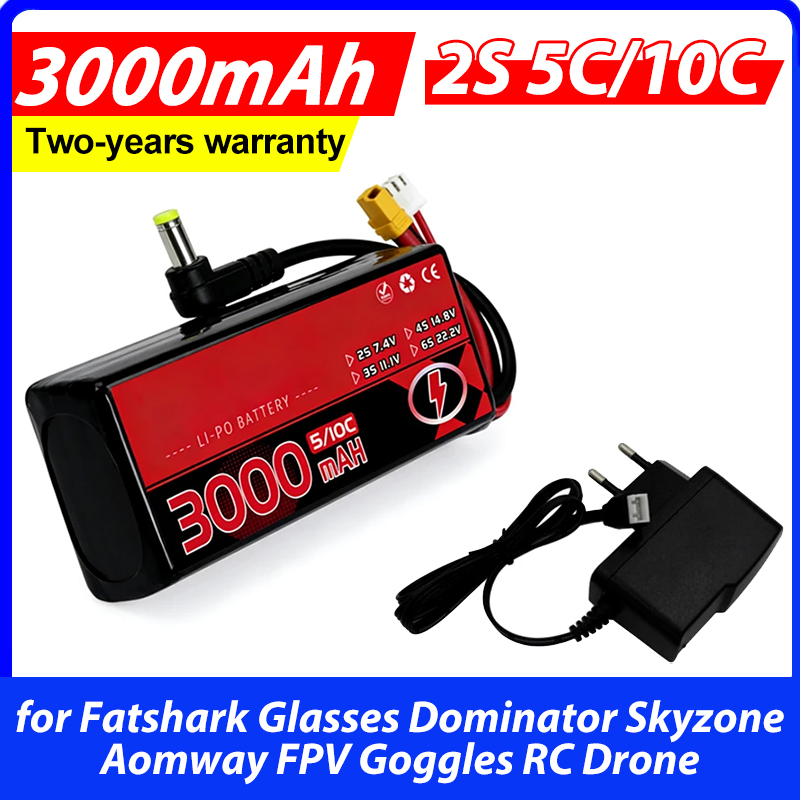 3000MAH 2S 5C 10C 7.4V Lipo Ba - Skyzone Sky04X Pro Oled Fpv Goggles recensie en prijs