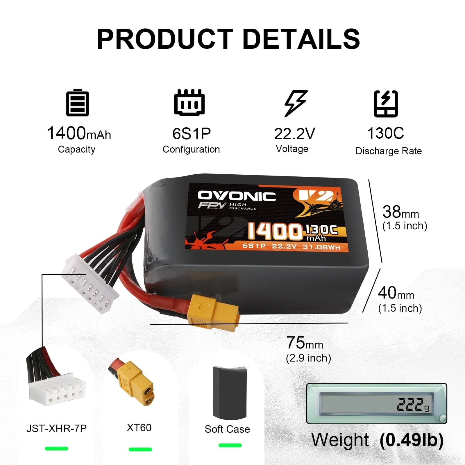 Ovonic 6S LiPo Batterij 22.2V  - Walksnail Avatar Hd Goggles X recensie en prijs